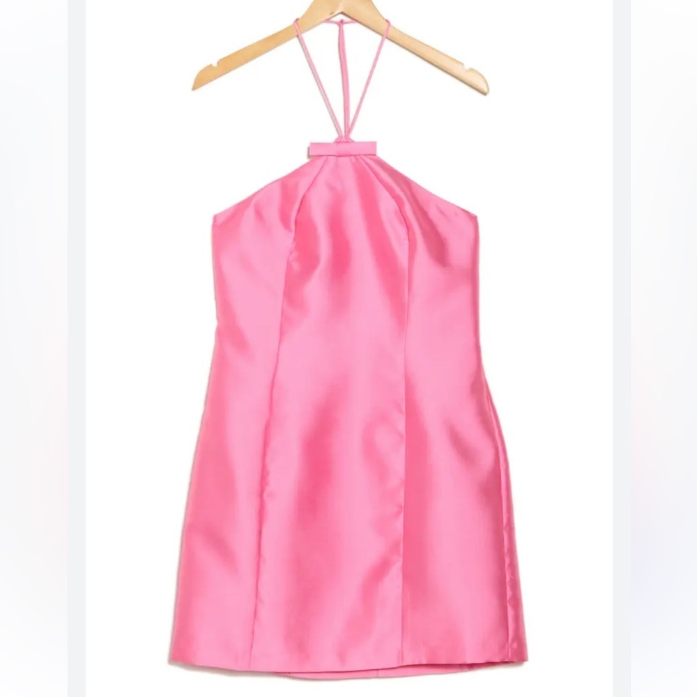 Hutch Skyla Pink Bow Satin Sheen Halter Neck Mini Dress Women's Plus Size 1X NWT